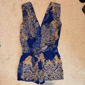 BCBGMaxAzria Floral Blue and Tan Romper